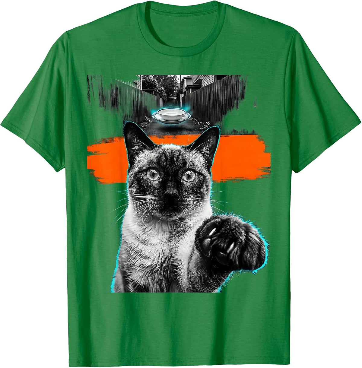 Men's Startled Siamese Cat UFO Alien Selfie Funny Cat Gifts T-Shirt - Kelly Green