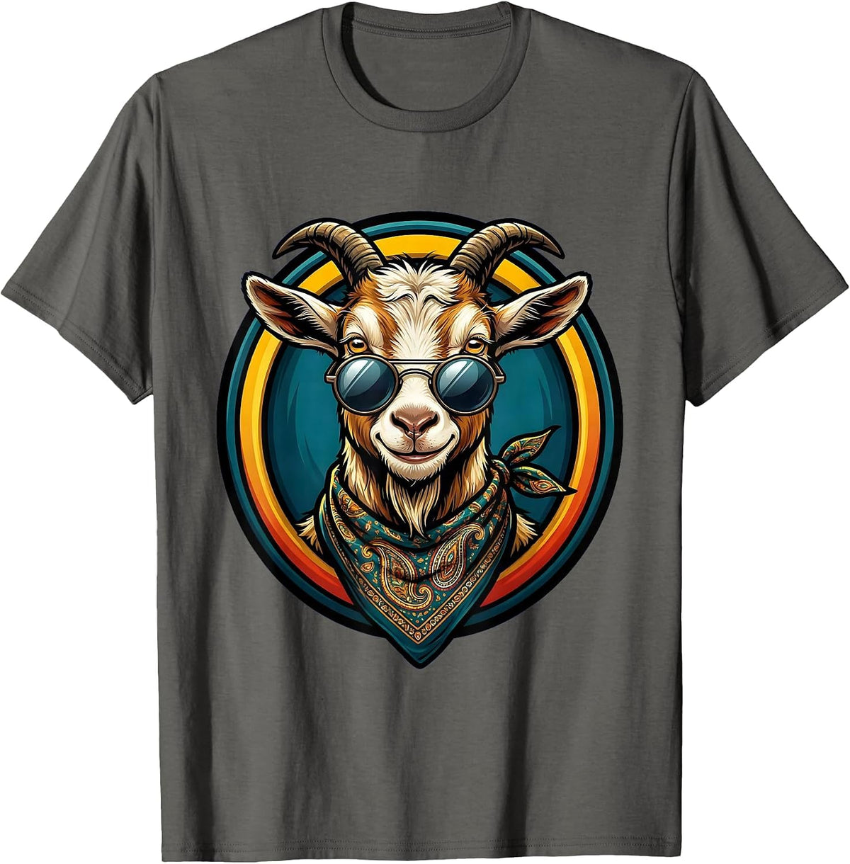 Cool Goat With Sunglasses and Bandana Graphic T-Shirt - Asphalt Grey