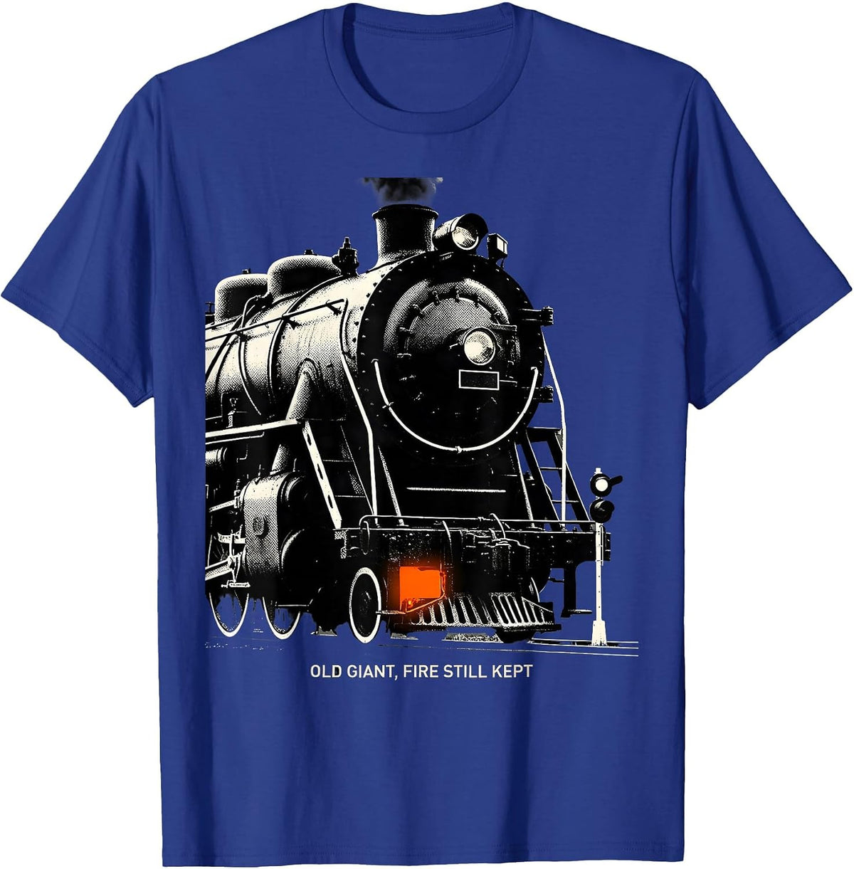 Men's Old Giant Fire Still Kept Vintage Steam Locomotive Train T-Shirt - Royal Blue