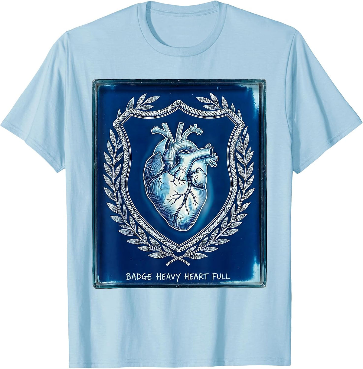 Men's Badge Heavy Heart Full Law Enforcement Design T-Shirt - Baby Blue