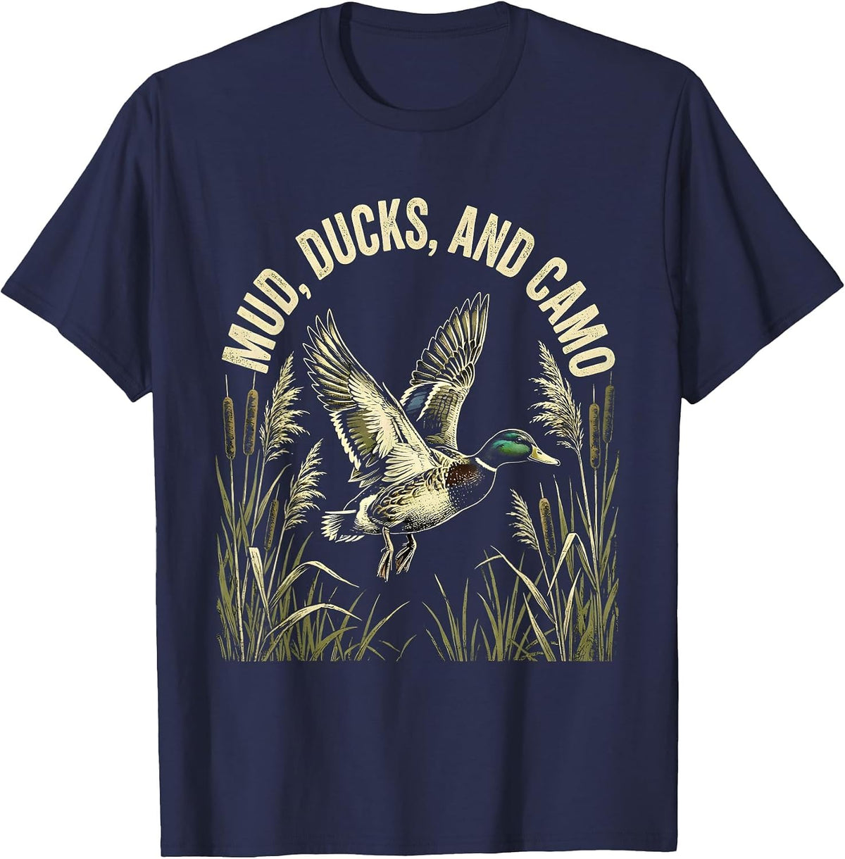 Men's Mud Ducks and Camo Duck Hunting Design T-Shirt - Navy Blue