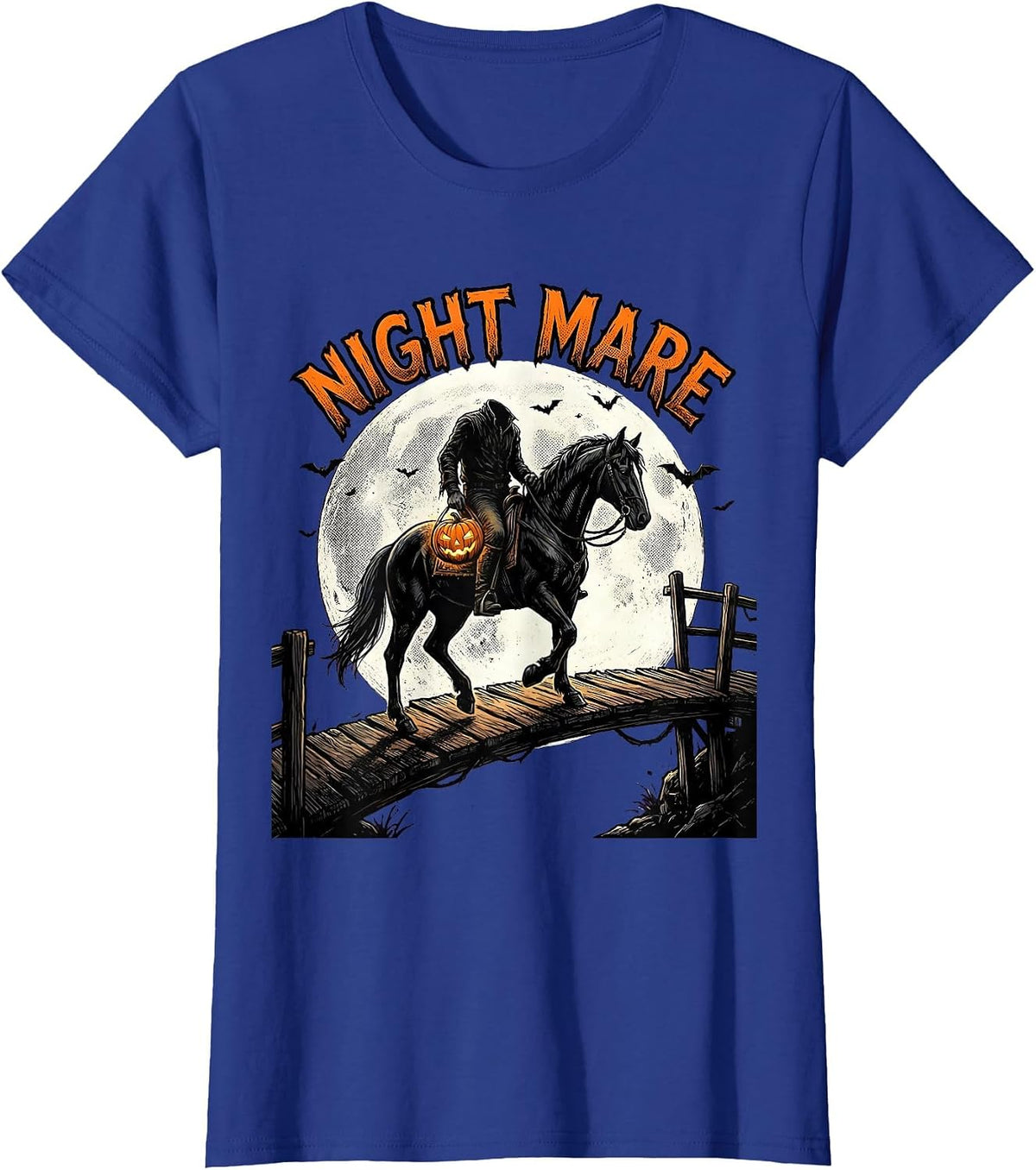 Women's Night Mare Comic Book Spooky Halloween Horse Lover T-Shirt - Royal Blue