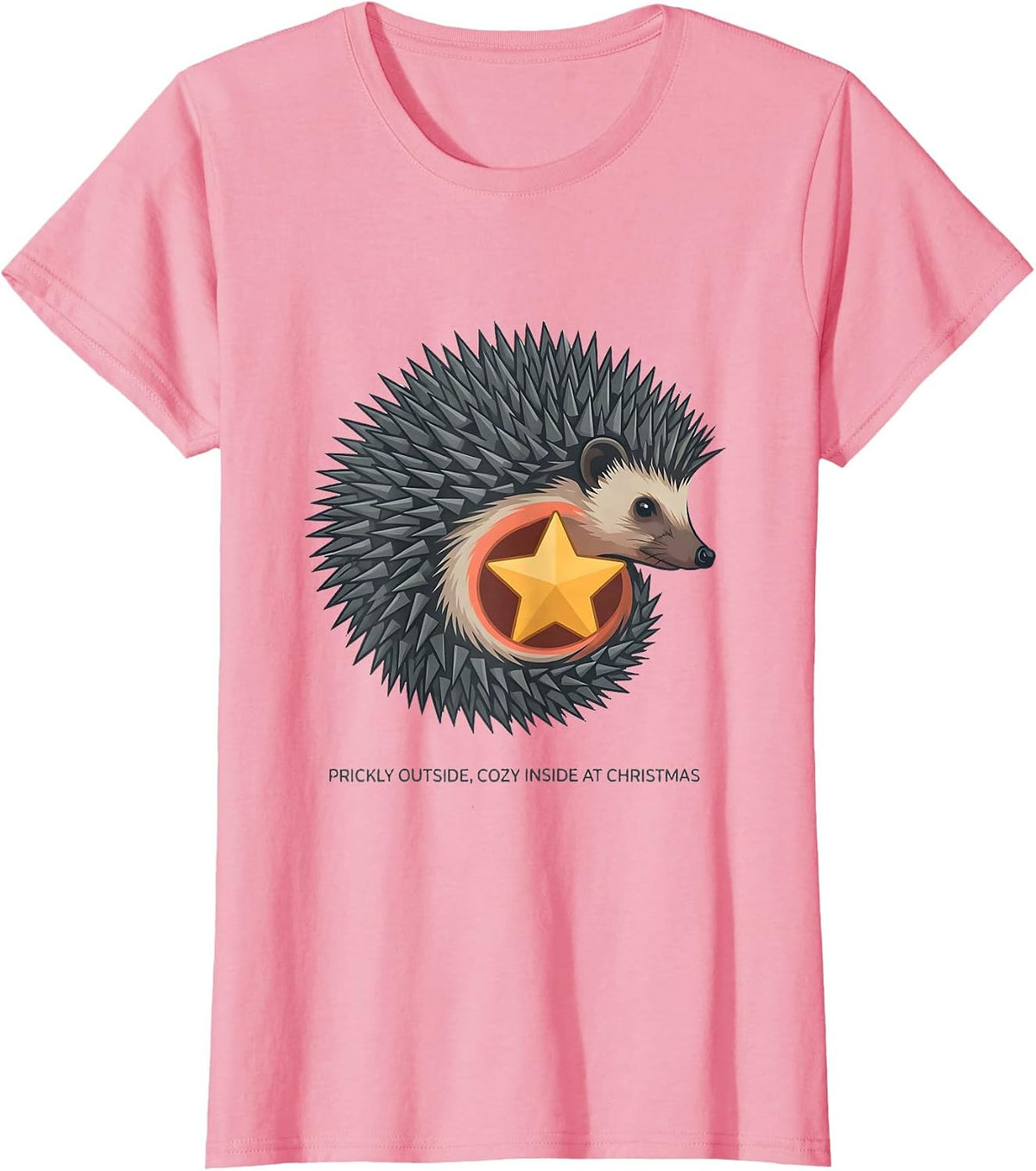 Women's Prickly Outside, Cozy Inside At Christmas Cute Hedgehog T-Shirt - Pink