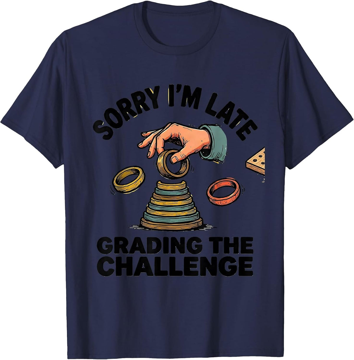 Sorry I'm Late, Grading The Challenge Retro Occupational T-Shirt - Navy Blue