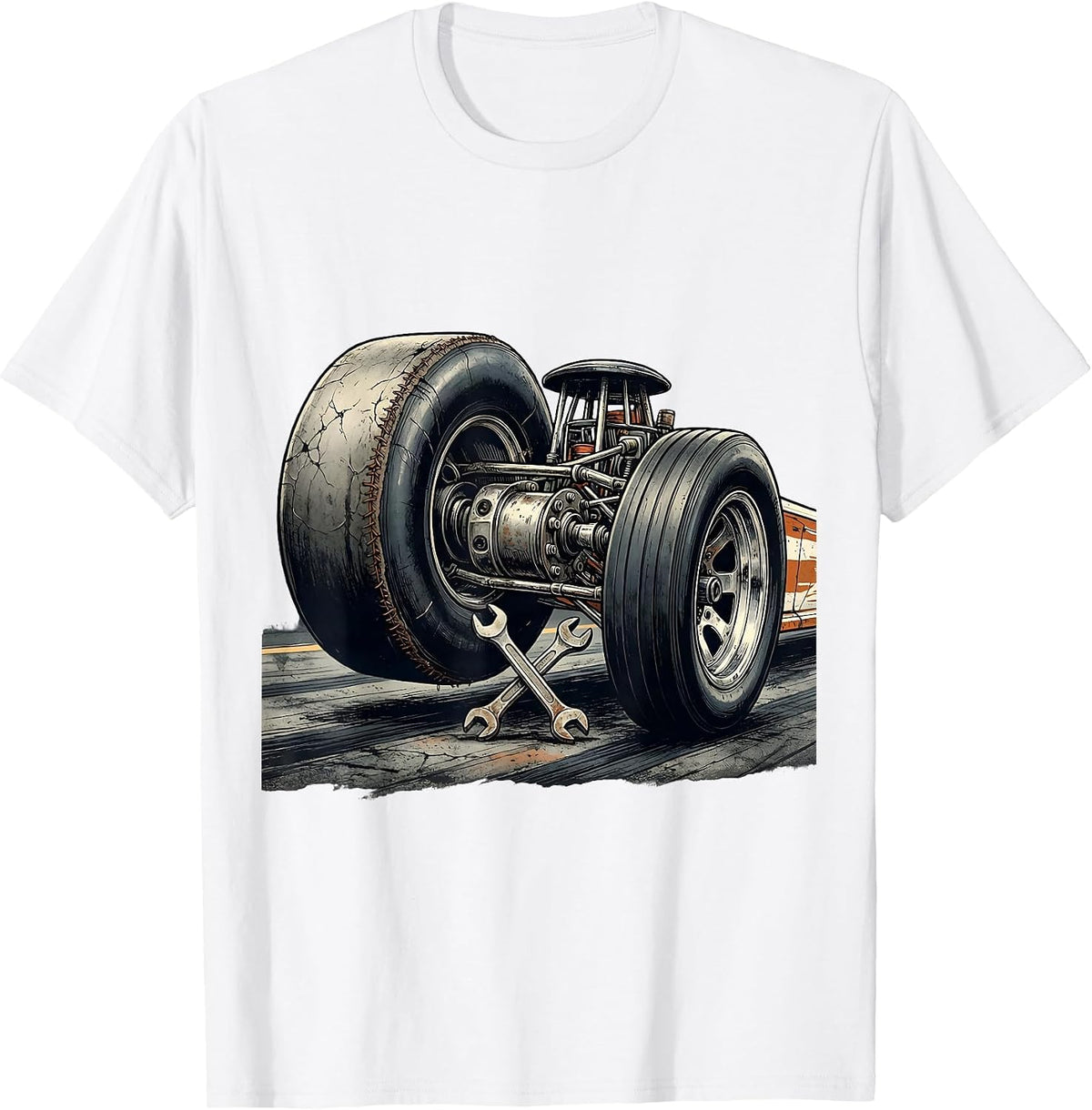 Men's Dragster Rear Axle Racing Fan Distressed T-Shirt - White