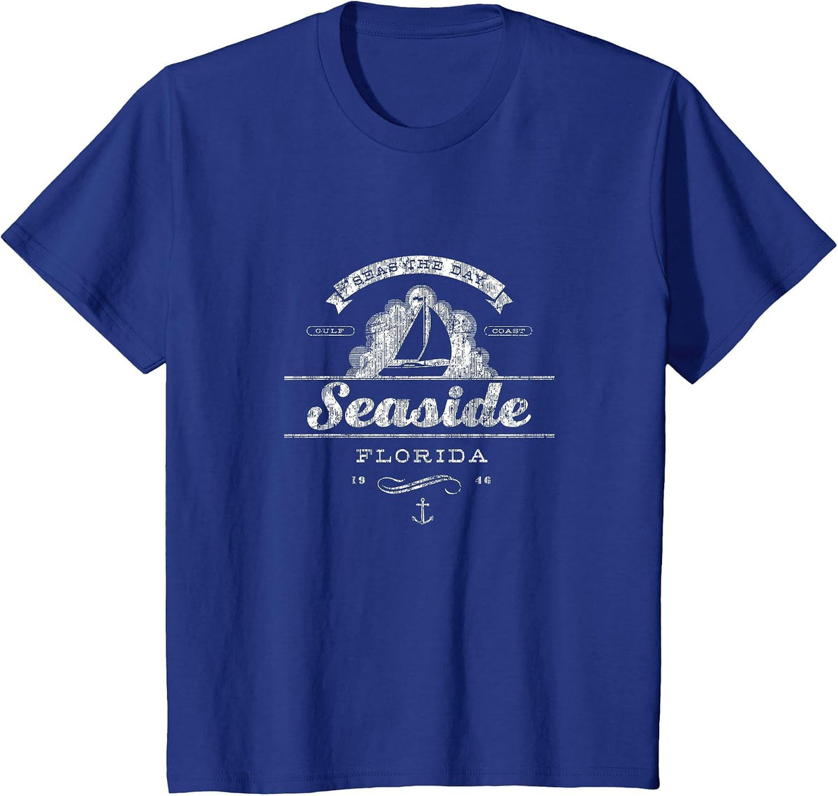 Seaside FL Sailboat T-Shirt Vintage Nautical Throwback Tee T-Shirt - Royal Blue