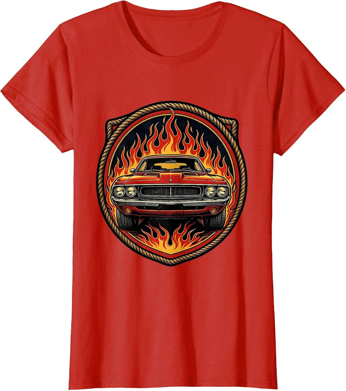 Retro Muscle Car Racing Flames Vintage Design T-Shirt - Red