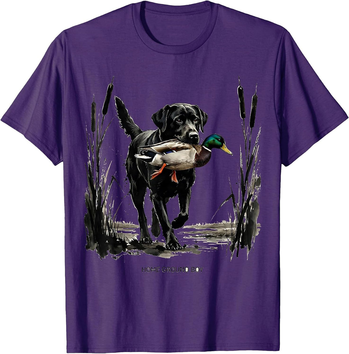 Home Ground Boy Ink Brush Labrador Hunting Dog Marsh Scene T-Shirt - Purple