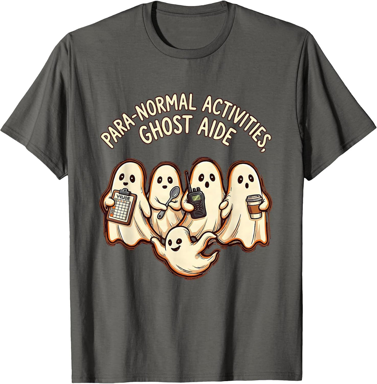 Men's Para-Normal Activities Ghost Aide SPED Teacher Halloween T-Shirt - Asphalt Grey