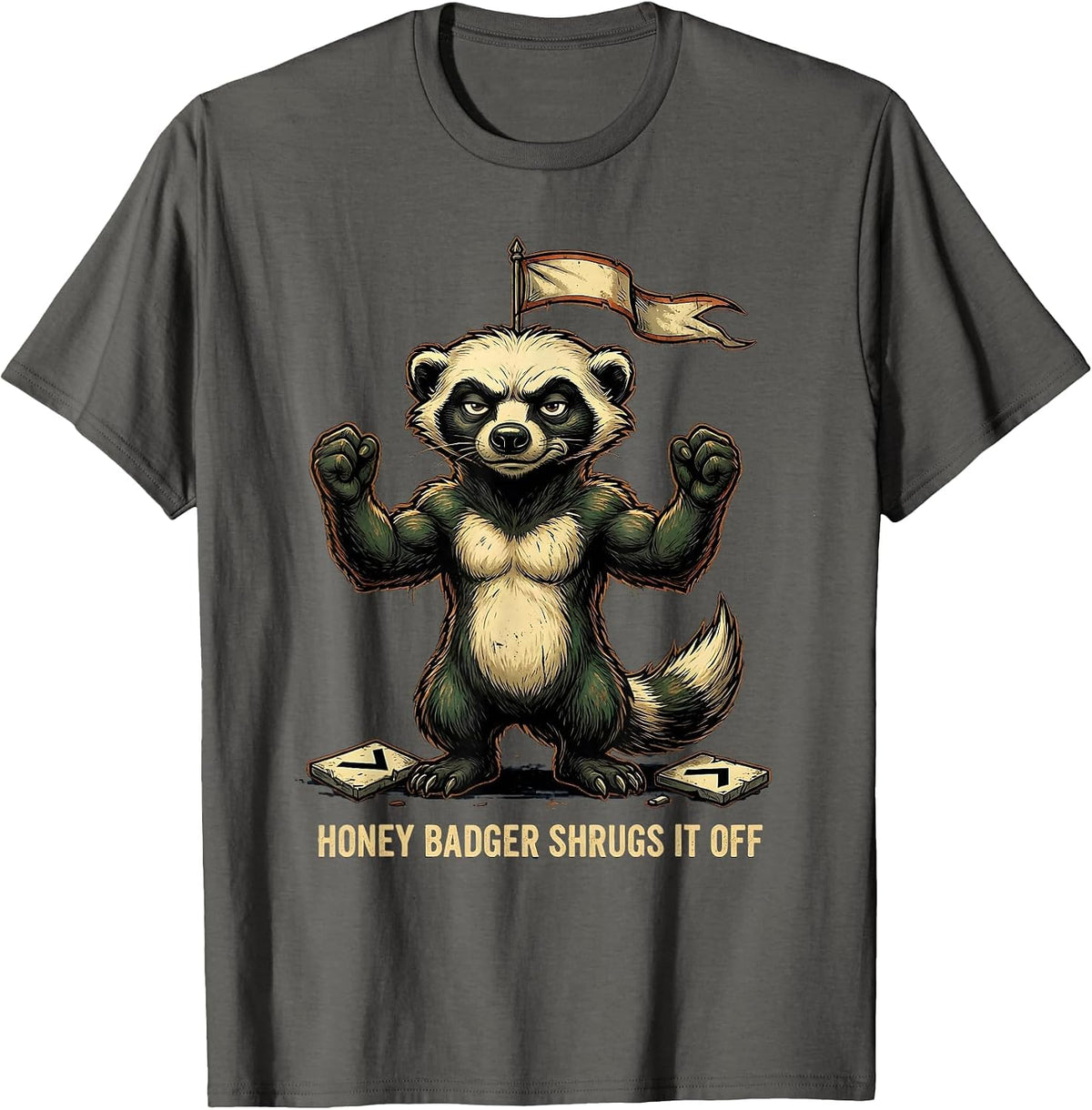 Honey Badger Shrugs It Off Vintage Funny Animal Humor T-Shirt - Asphalt Grey