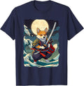 Samurai Corgi Dog Japanese Retro Corgi Ukiyo-e Warrior T-Shirt - Navy Blue