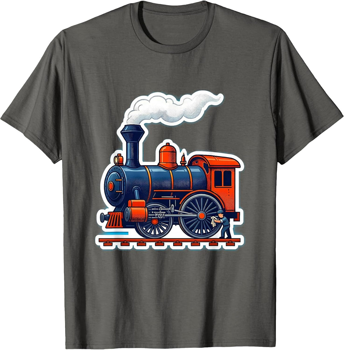 Steam Locomotive Vintage Train Enthusiast Humor T-Shirt - Asphalt Grey