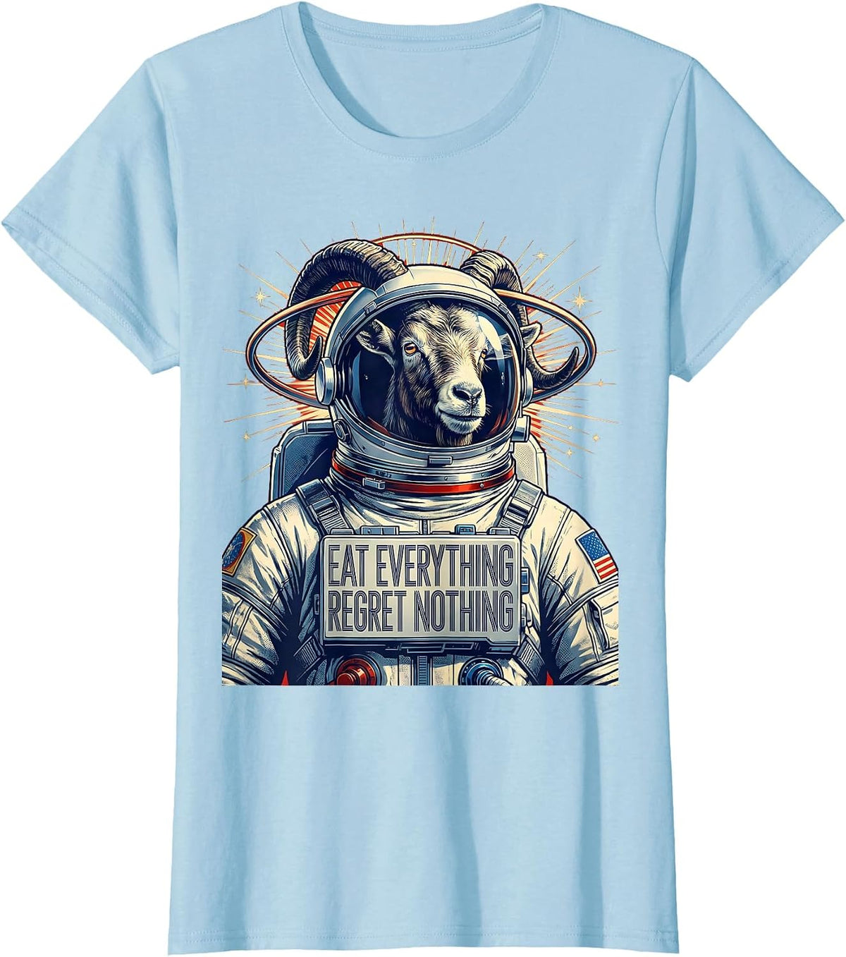 Goat Eat Everything Regret Nothing Funny Design T-Shirt - Baby Blue