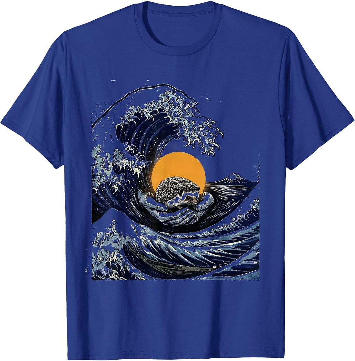 Men's Wave Hedgehog Japanese Art Animal Humor T-Shirt - Royal Blue