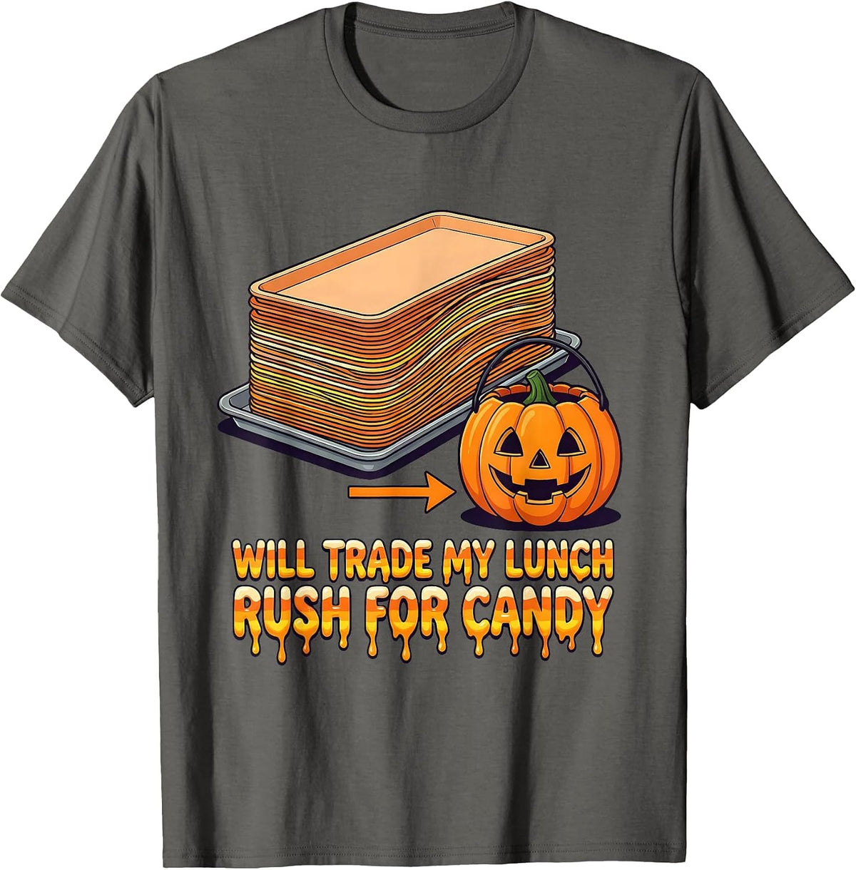 Men's Will Trade My Lunch Rush For Candy Teacher Halloween Humor T-Shirt - Asphalt Grey