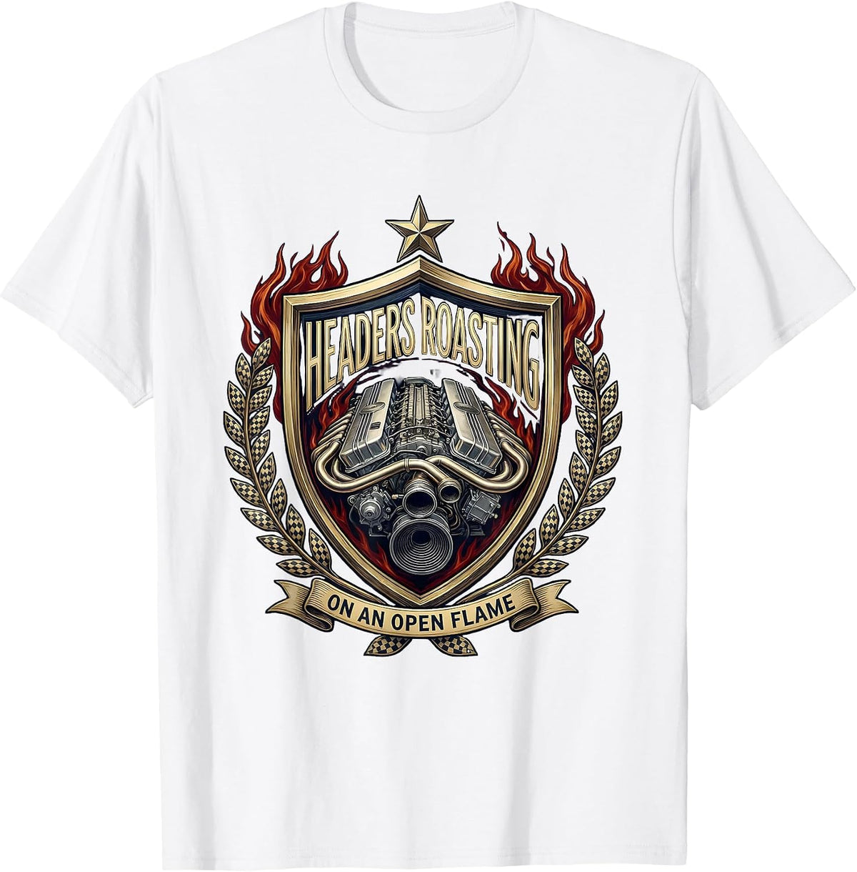 Men's Headers Roasting On An Open Flame Funny Drag Racing Muscle T-Shirt - White