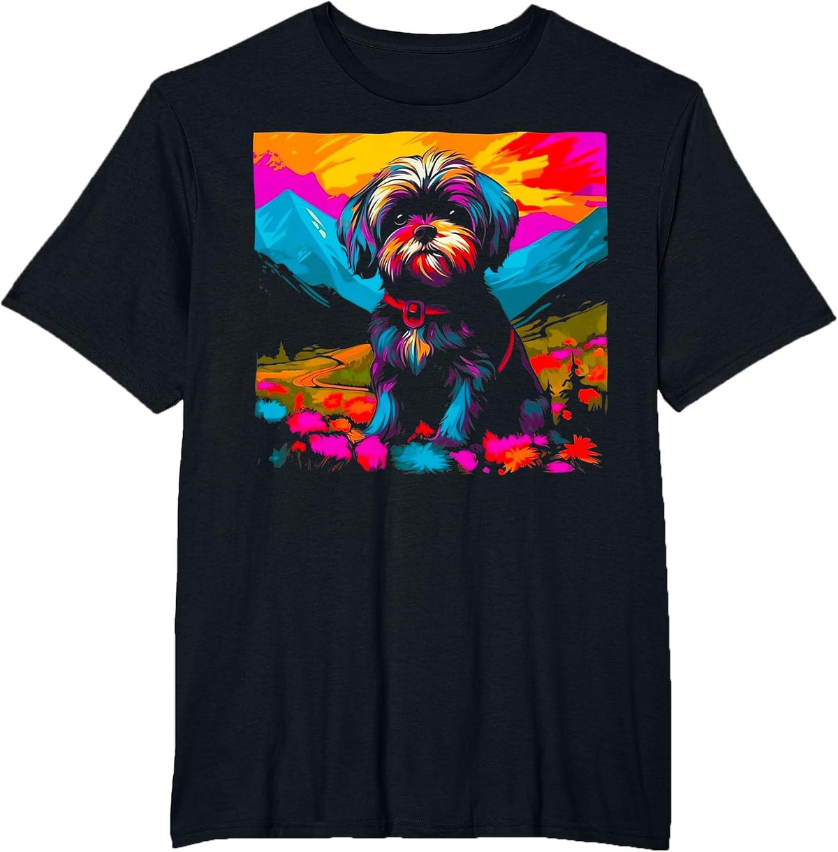 Pop Art Shih Tzu Dog T-Shirt - Black