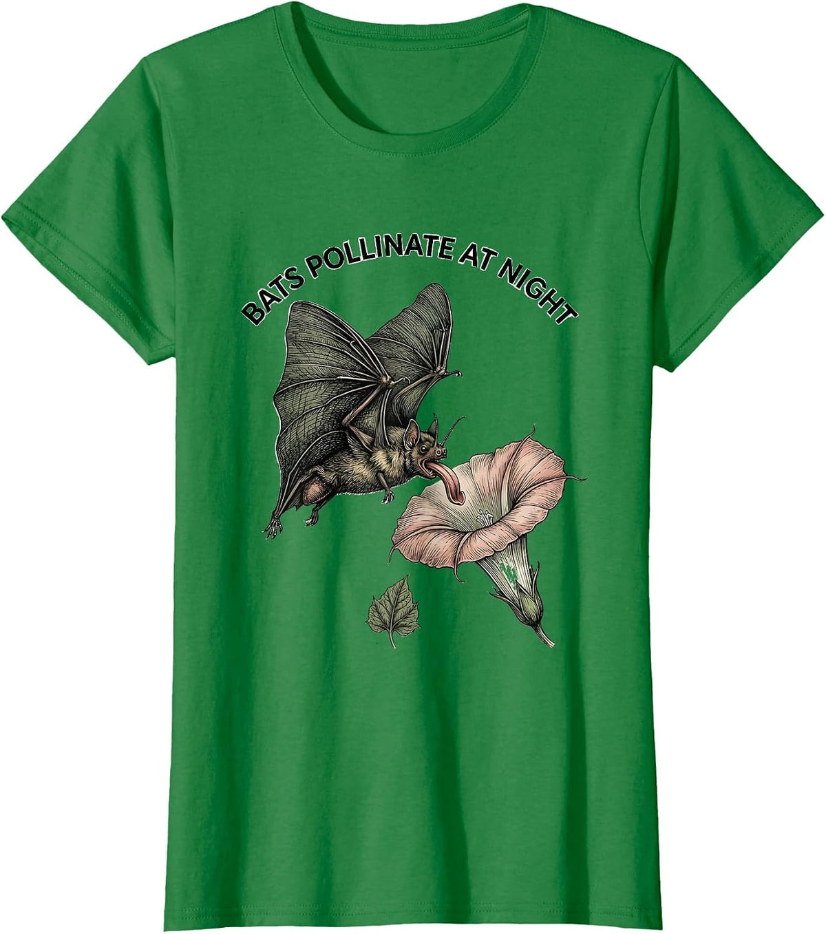 Women's Bats Pollinate At Night Botanical Bat Lover Halloween Nature T-Shirt - Kelly Green
