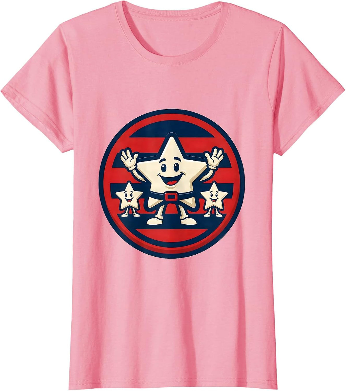Women's Sealed Star Family Badge Patriotic Americana Labor Day T-Shirt - Pink