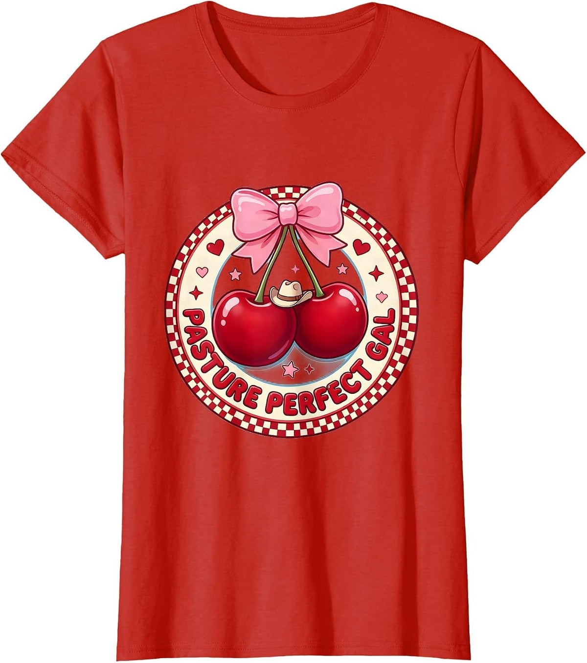 Pasture Perfect Gal Cow Lover Design T-Shirt - Red