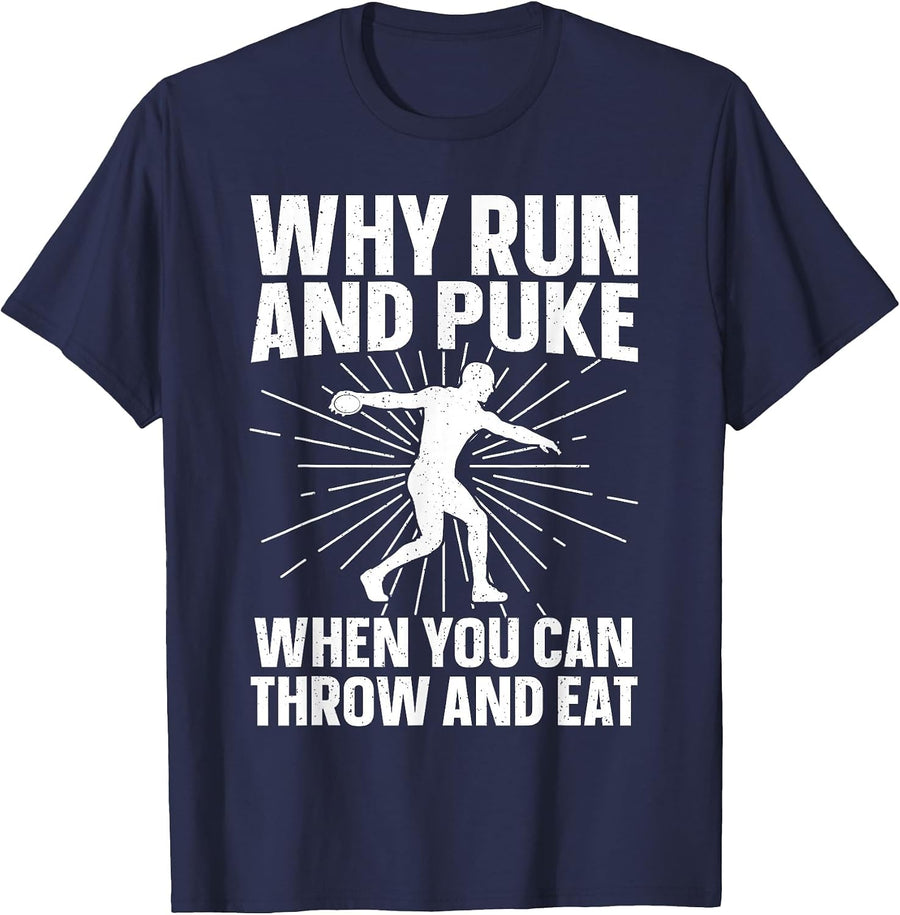 Funny Discus Throwing Art for Men Women Throw Discus Thrower T-Shirt - Navy Blue