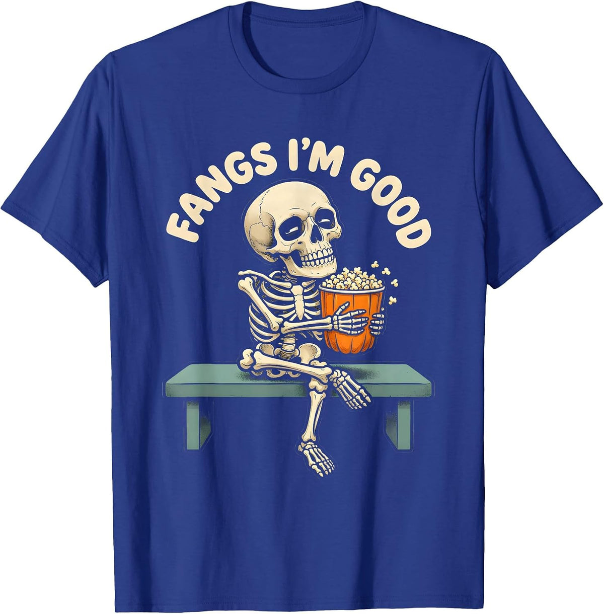 Men's FANGS I'M GOOD Funny Halloween Skull Dry Humor T-Shirt - Royal Blue