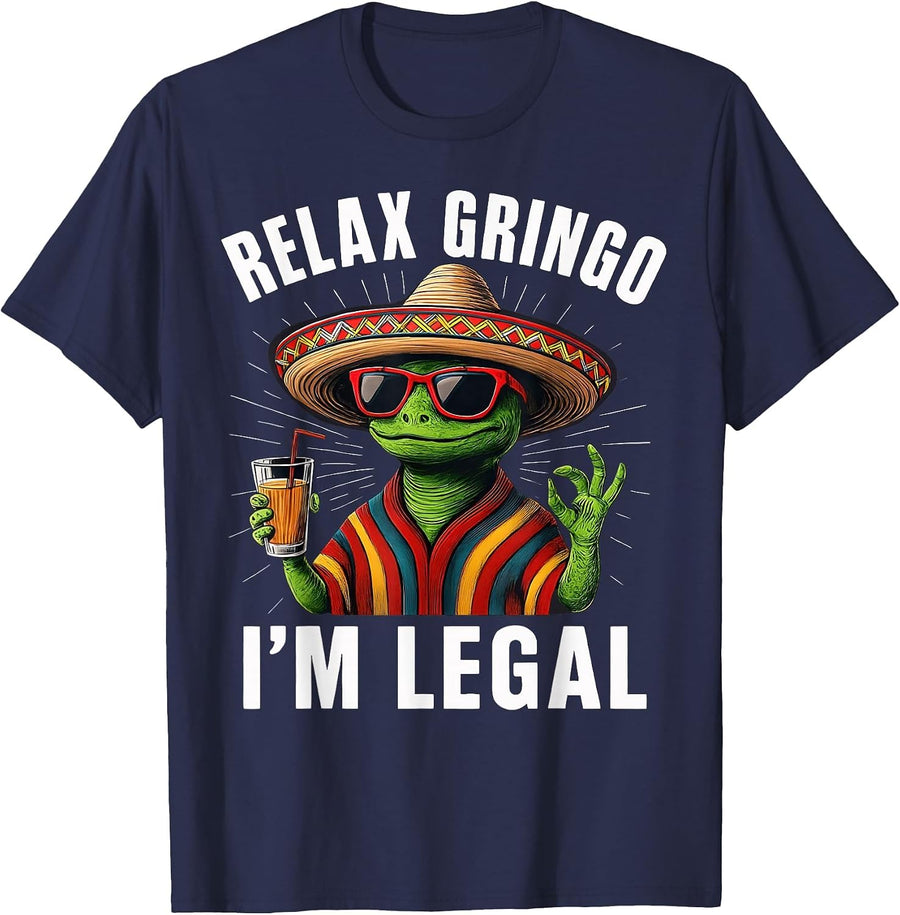 Relax Gringo I'm Legal Mexican Funny Lizard T-Shirt - Navy Blue