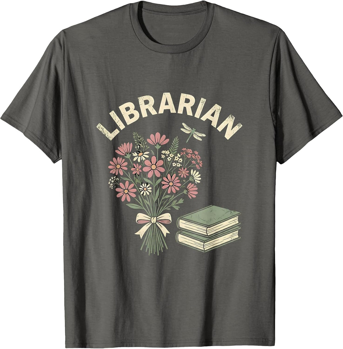Men's Librarian Floral Boho Teacher Gift School Start Appreciation T-Shirt - Asphalt Grey