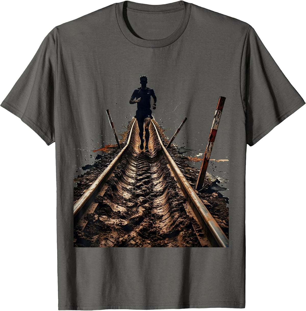 Men's Lone Runner Distressed Cross Country Running Humor T-Shirt - Asphalt Grey