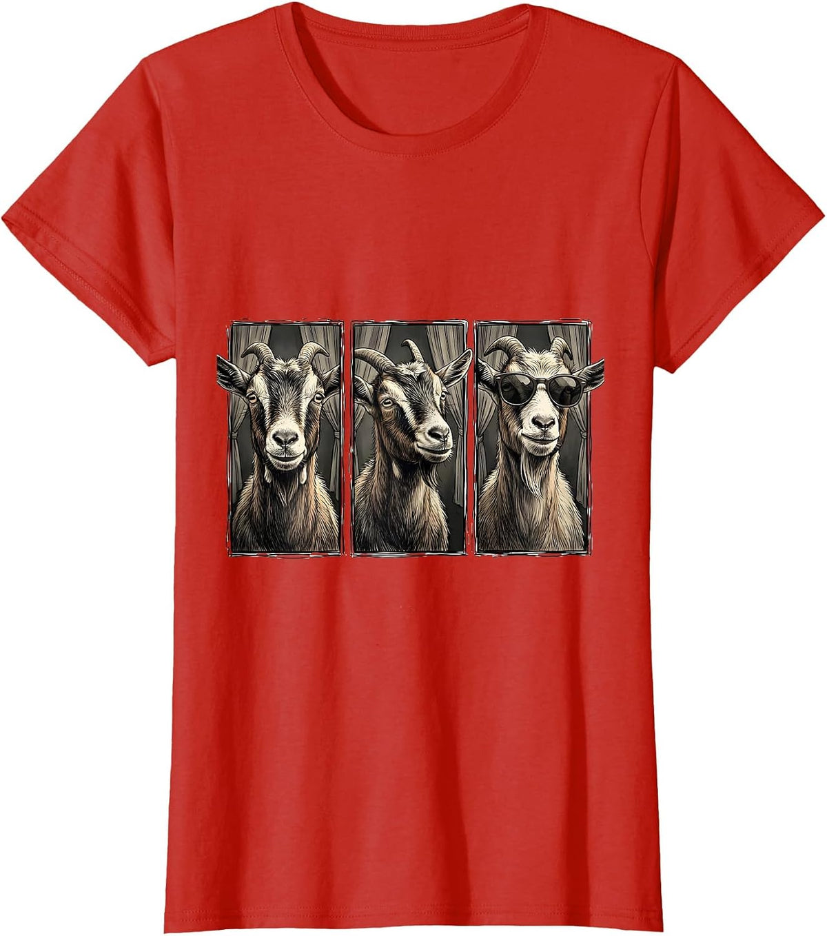 Goat Photobooth Funny Animal Portrait T-Shirt - Red