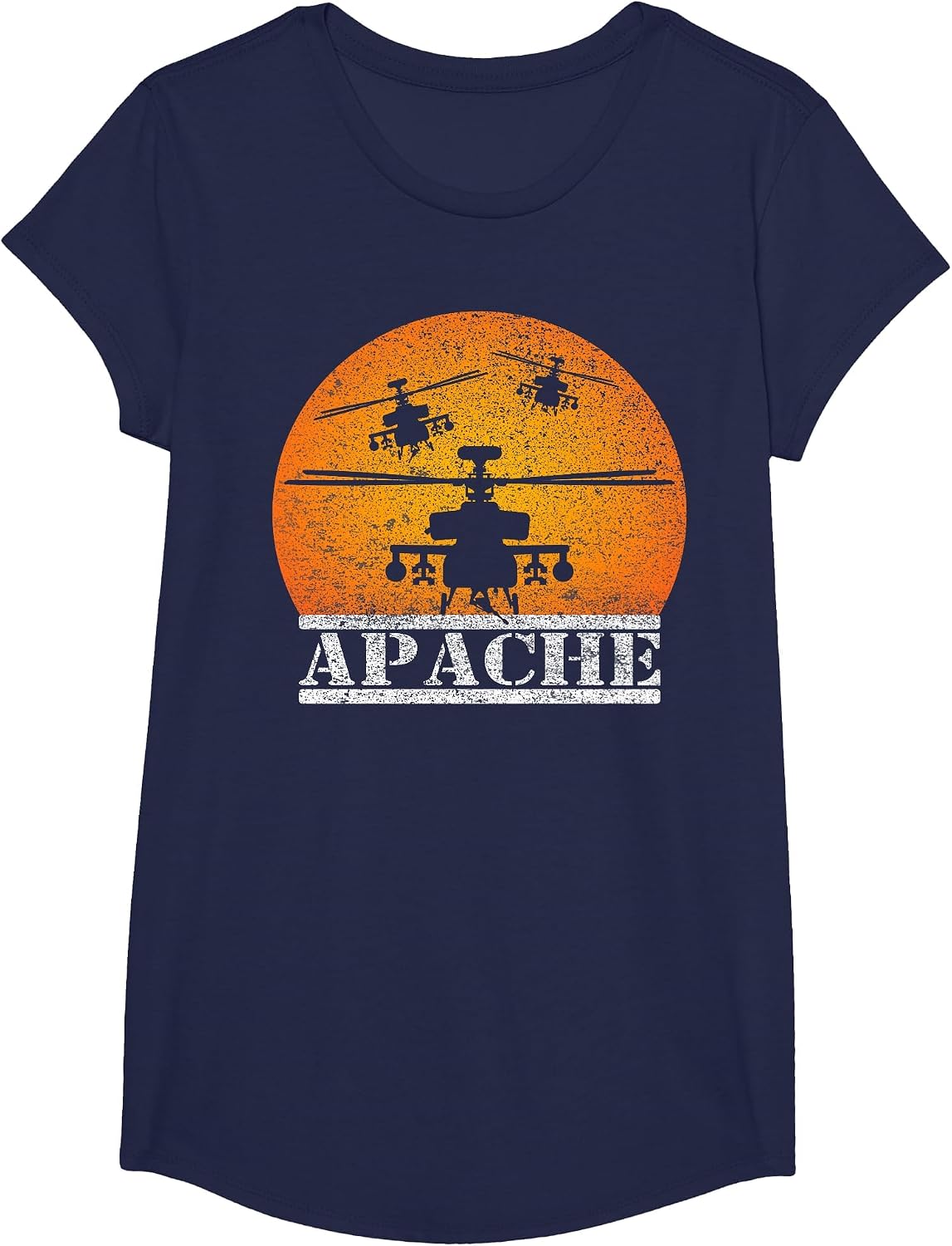 Apache Helicopters Pilots Flying Sunset T-Shirt - Girls Navy Blue