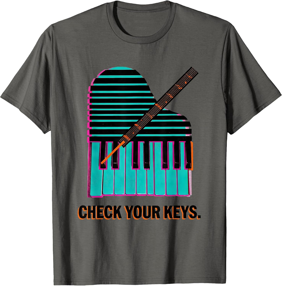 Men's Check Your Keys Risograph Music Teacher Humor Gift T-Shirt - Asphalt Grey