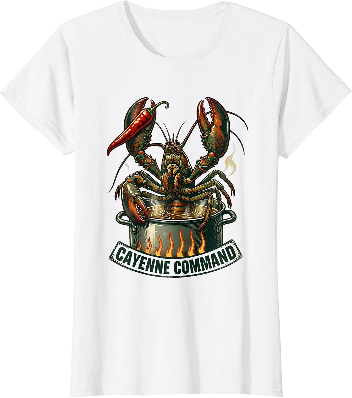 Cayenne Command Vintage Crawfish Mardi Gras Carnival Humor T-Shirt - White