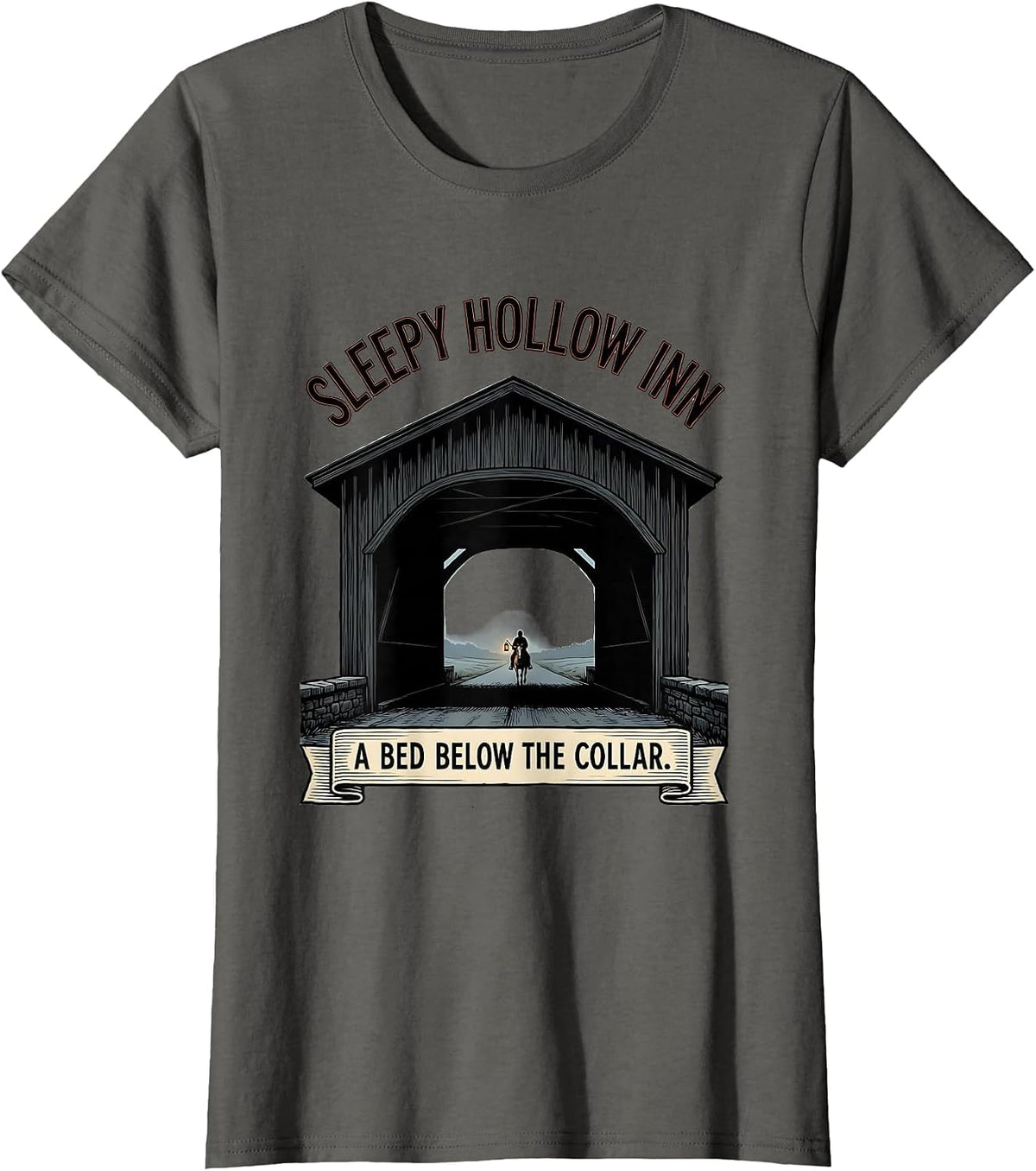 Women's Sleepy Hollow Inn A Bed Below The Collar Gothic T-Shirt - Asphalt Grey