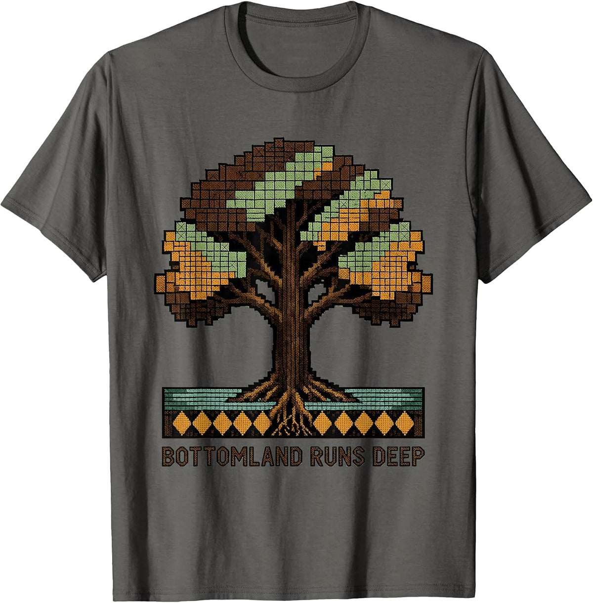Bottomland Runs Deep Camo Hunting Design T-Shirt - Asphalt Grey