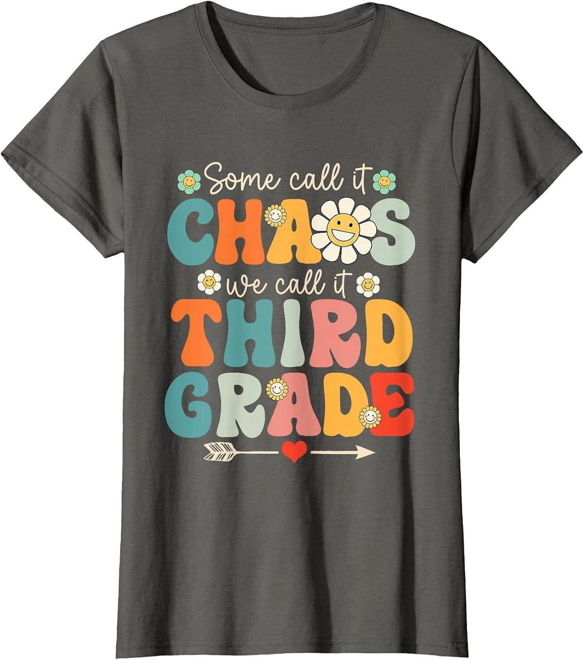 Third Grade Chaos Shirt Funny Groovy 3rd Grade Teacher T-Shirt - Asphalt Grey