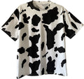 Women's Short Sleeve Round Neck Colorblock Cow Print Summer Casual Oversized T Shirt Tee Tops - White