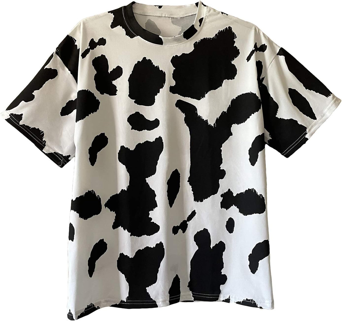 Women's Short Sleeve Round Neck Colorblock Cow Print Summer Casual Oversized T Shirt Tee Tops - White