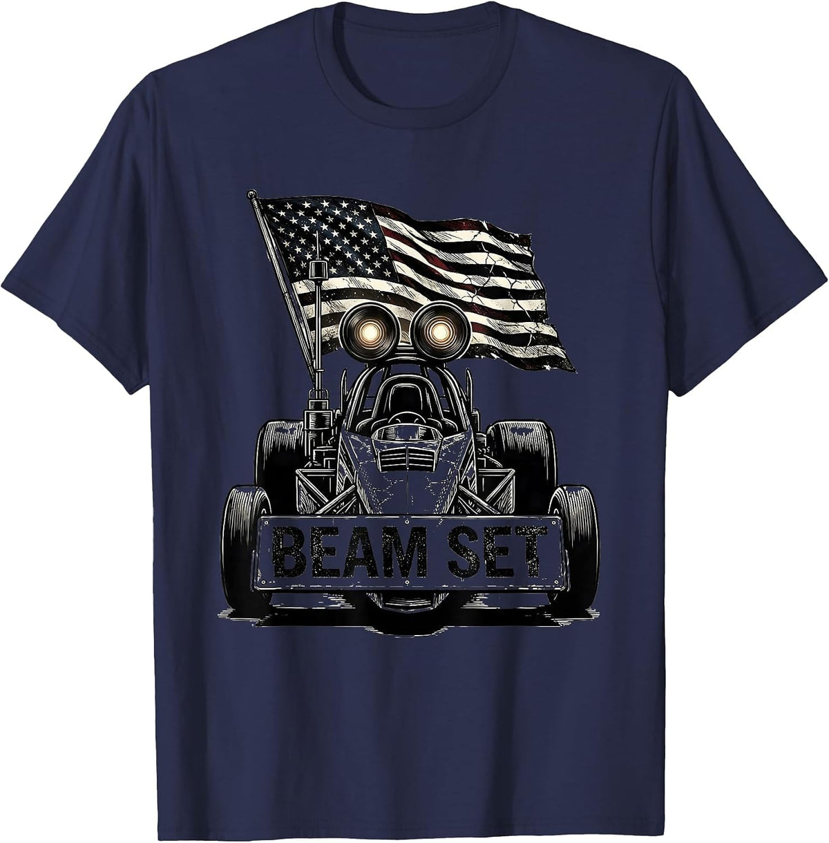 Men's Beam Set Patriotic RC Car Drag Racing American Flag Hobbyist T-Shirt - Navy Blue