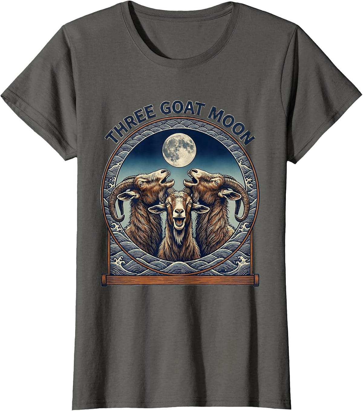 Women's Three Goat Moon Funny Animal Meme Parody T-Shirt - Asphalt Grey