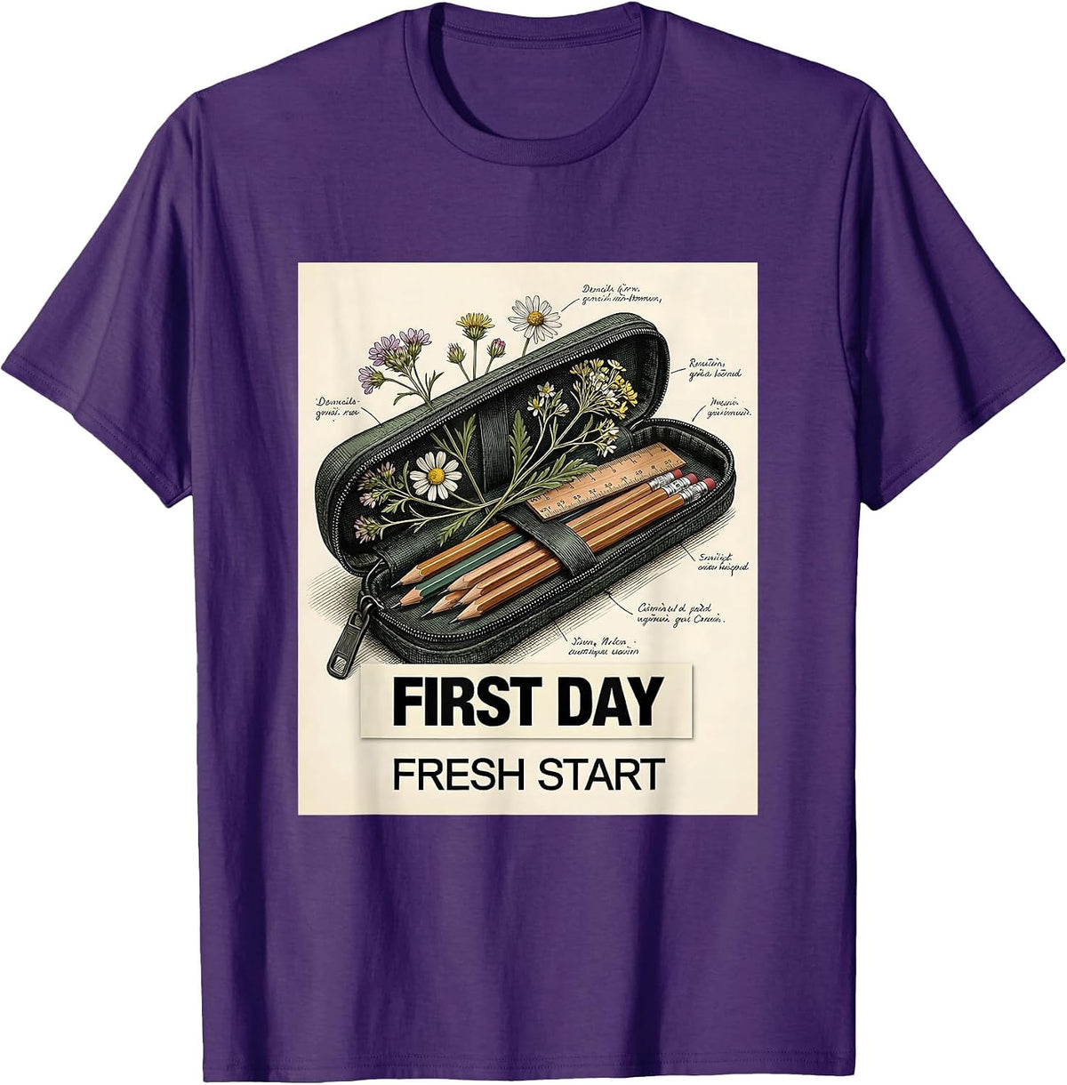 First Day Fresh Start Back to School Girls Design T-Shirt - Purple
