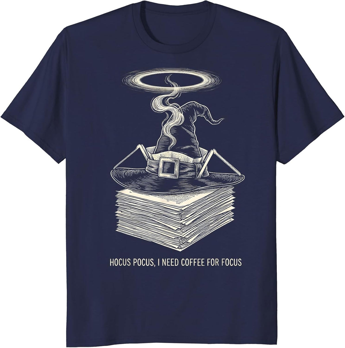 Men's Hocus Pocus I Need Coffee For Focus Funny Halloween Teacher T-Shirt - Navy Blue