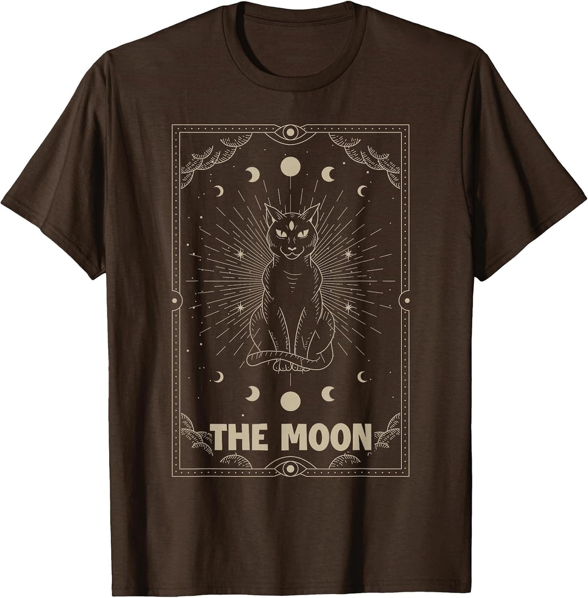 Crescent Moon Cat Tarot Card Graphic for Tarot Cat Lovers T-Shirt - Brown