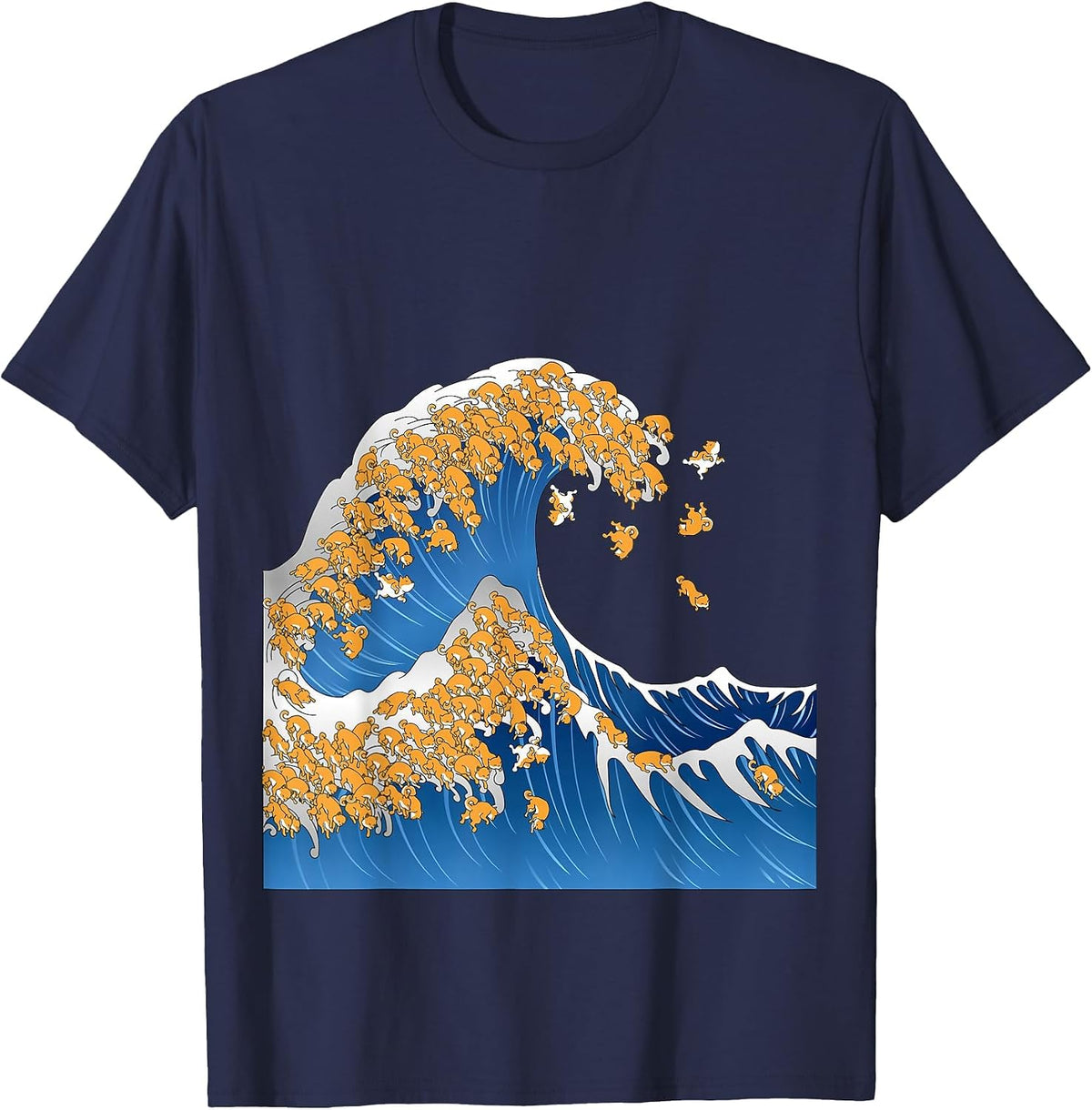 Funny Dog Paw - Cute Puppy Dog Wave of Shiba T-Shirt - Navy Blue