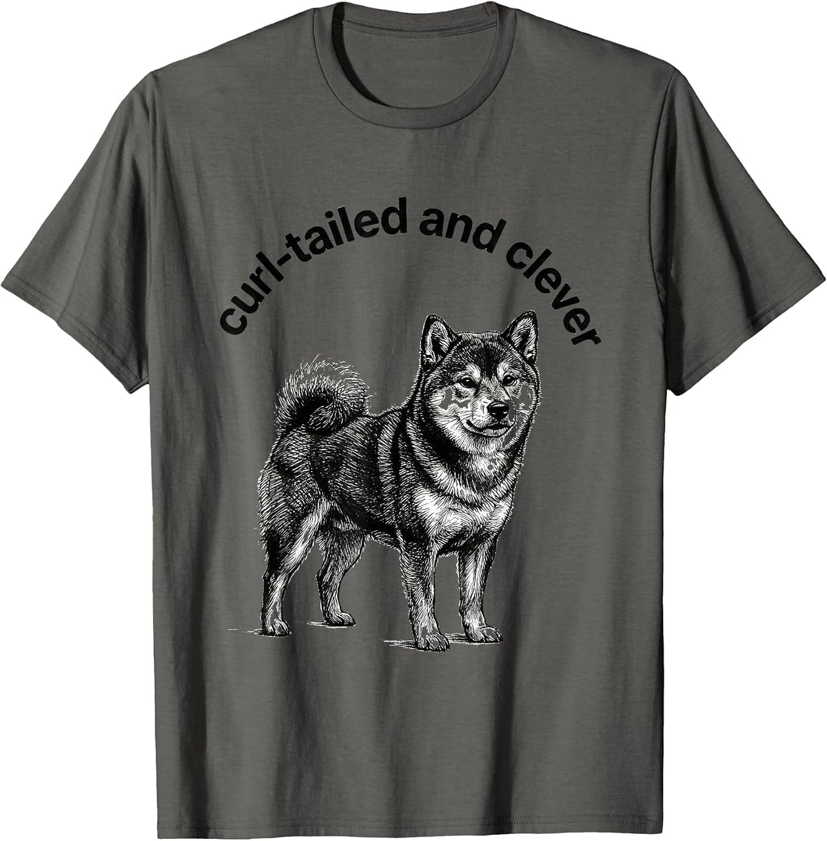 Men's curl-tailed and clever Whimsical Shiba Inu Dog Portrait Pet T-Shirt - Asphalt Grey