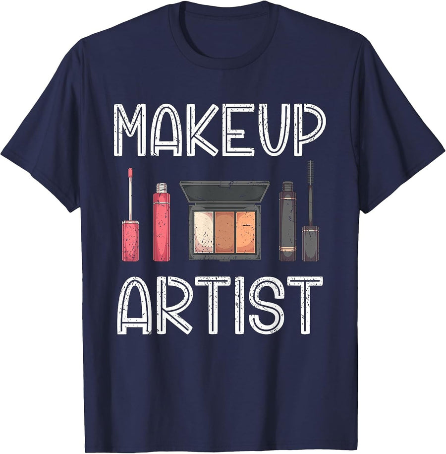 Women Cosmetic Lover Beautician Cosmetologist Makeup Artist T-Shirt - Navy Blue