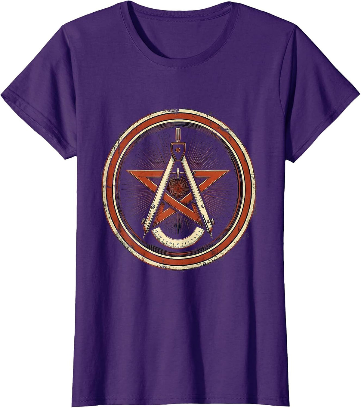 Women's Red Teacher Compass Protractor Geometric Star T-Shirt - Purple