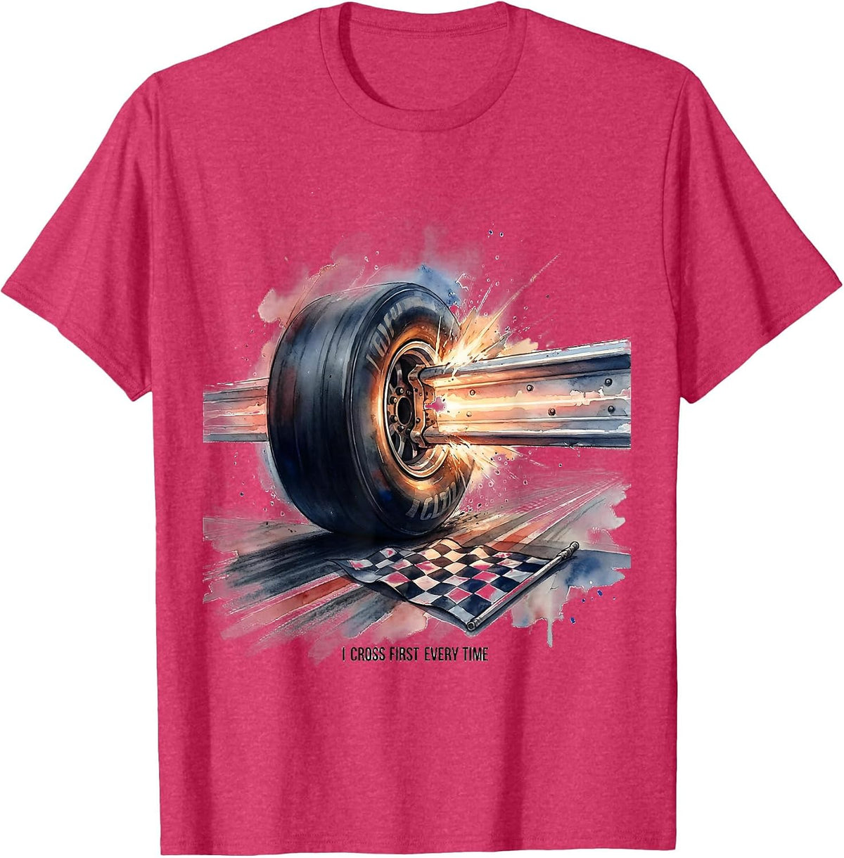 Men's I Cross First Every Time Watercolor Drag Racing Checkered T-Shirt - Red Heather