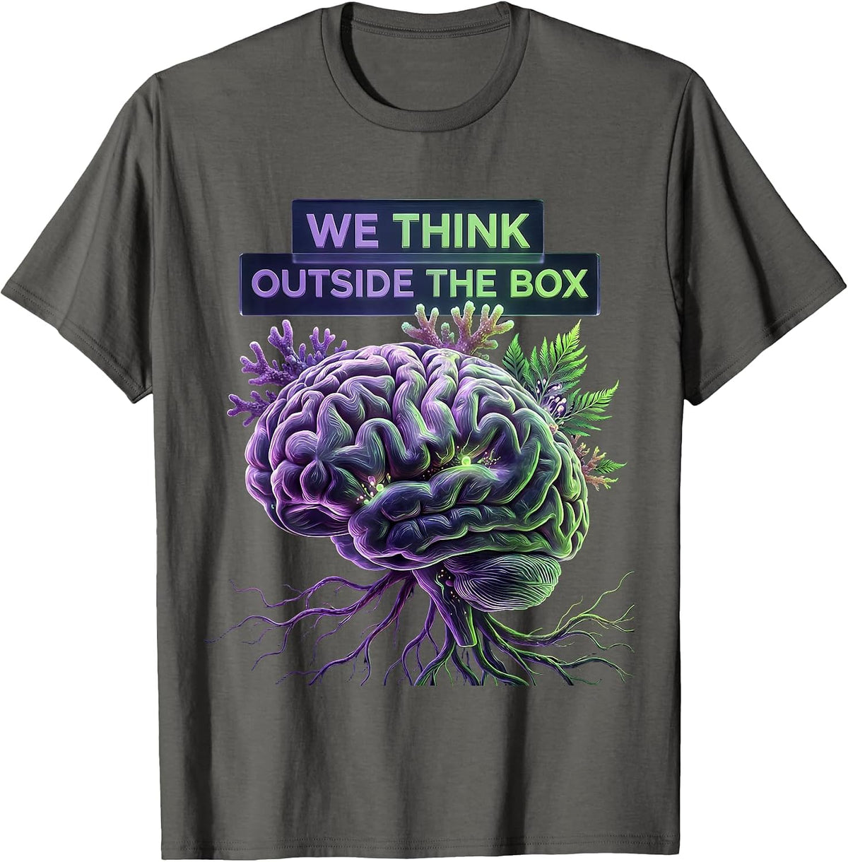 We Think Outside the Box Neurodiversity Design T-Shirt - Asphalt Grey