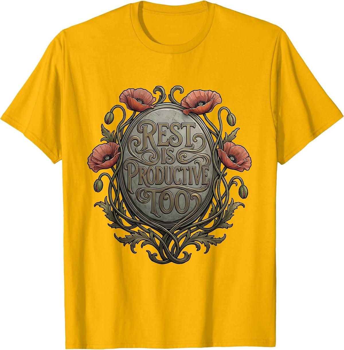 Rest Is Productive Too Mental Health Matters Design T-Shirt - Golden Yellow